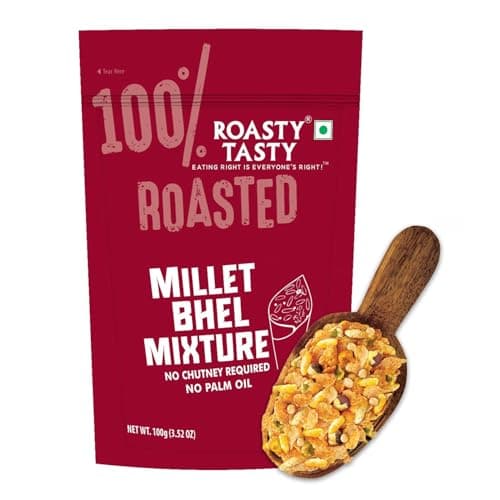 Roasty Tasty Millet Bhel Mix 100g | Ready-to-Eat Healthy Bhel Snack – No Chutney Required | Roasted Namkeen with Millets, Chana & Spices | High Fiber | No Onion No Garlic Bhel Namkeen | Instant Bhel Mix