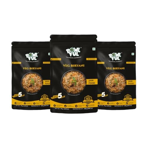 Bowlful Jain Veg Biryani, 70 GMS,Pack of 3, Rice with Rich Raw Spices. 100% Natural, Freeze Dried Food