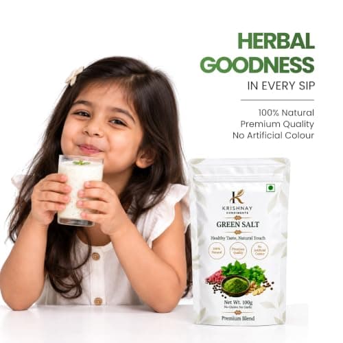 KRISHNAY Condiments Natural Green Salt Seasoning 100g | Herbal Mineral Salt Blend with Mint, Coriander & Spices | Natural Masala Salt for Chaat, Salad, Fruits & Buttermilk — image 5