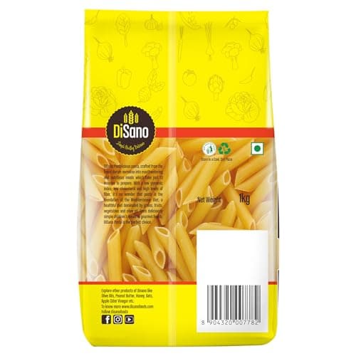 DiSano Penne Pasta 1kg, Healthy Pasta, Made with 100% Durum Wheat Semolina, 100% Suji, No Maida, Source of Protein & Fibre, Non-Sticky — image 7
