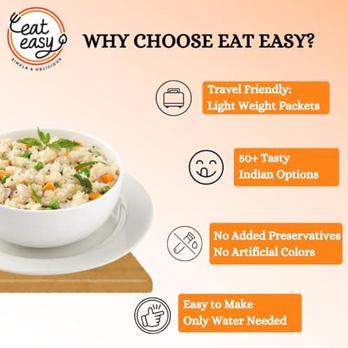 Eat Easy Ready To Eat Upma- 85gm | Just Add Water and Cook | Freeze Dehydrated Instant Healthy & Delicious Upma for Travel, Hostel, Trekking, Camping, Hiking | Supports Digestion, Rich in Nutrients I No Preservatives — image 4