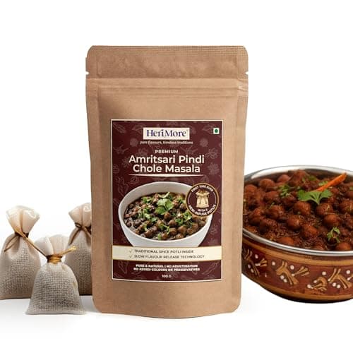 HeriMore Amritsari Pindi Chole Masala, 100g | Authentic Punjabi Chole Spice Powder, Jain Friendly, No Onion Garlic, Natural & Preservative-Free