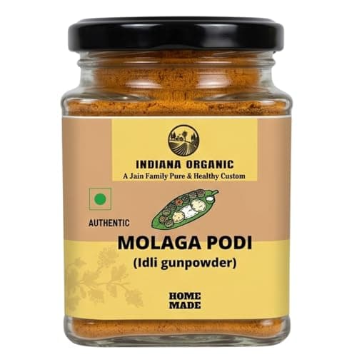 Indiana Organic Molaga Podi 150 g – Authentic Idli Gunpowder | Homemade Chutney Powder | No Onion No Garlic Jain Podi Masala | Organic South Indian Malgapodi for Dosa & Idli