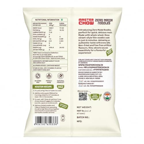 MasterChow Zero maida noodles | whole wheat noodles | 21 Grams of protein | No Preservatives and MSG (Pack of 1) — image 2