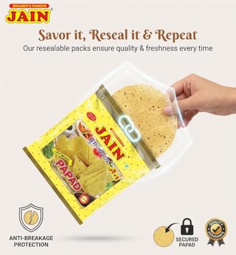 JAIN Papad Moong Dal Special, Light Masala, 400g, Papad Size-10 Inches, Handmade, Zipper Packing, No Preservatives, Contains 22-24 Papads Per Pack — image 4