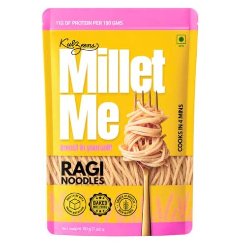 Millet Me by Kuizeens Ragi Noodles - 110G |100% Millet Noodle|Protein-Rich | Easy-to-Make | Fresh & Flavourfull | No MSG |No Preservatives|Ready in Minutes | Jain | No Onion & Garlic