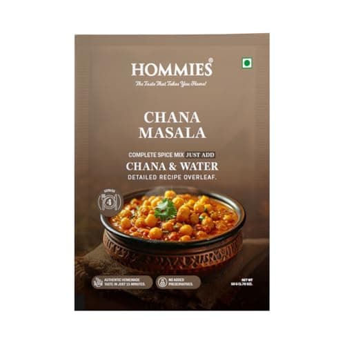Hommies Chana Masala Spice Mix | Ready to Cook in 15 Mins | Authentic Chhole Curry Masala | Just Add Chickpeas & Water | Serves 4 | Made with Cashew Nuts | No Preservatives | Pack of 4 (200g, 50g Each)