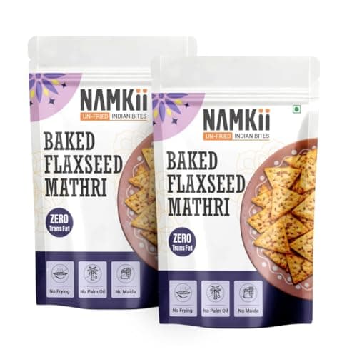 NAMKII Baked Flaxseed Mathri | Baked Not Fried, No Maida, No Palm Oil | Zero Trans Fat, Low Saturated Fat | Healthy Snacks, Mathri, Namkeen | Perfect for tea-time snacking, mid-night cravings, or tiffins | 175 g (Pack of 1) — image 7