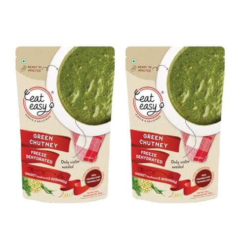 Eat Easy Ready To Eat Coriander Green Chutney- 50gm (Pack of 2) I No Grinding, Just Add Water and Cook I Tangy & Flavorful, Freeze Dehydrated Fresh Green Dhaniya Chutni Pairs well with Parathas, Sandwiches, Kebab's, Chaats & Snacks I Supports Digestion
