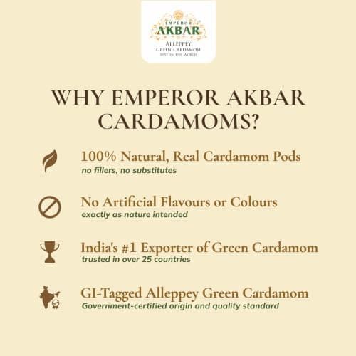 Emperor Akbar Alleppey Whole Green Cardamom 7–8mm | Premium Kerala Elaichi | Long-Lasting Aroma | 100% Natural & Handpicked | Antioxidant-Rich Spice for Tea, Cooking & Desserts | 50g | Pack of 1 — image 3