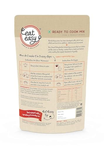 Eat Easy Ready To Eat (Pack of 4) Jain Poha, 100gm of 1 Pack, Instant Food, Indian Meal, Travel Food, No Preservatives, No Added Artificial Colours & Flavours, Just Add Water and Cook — image 3