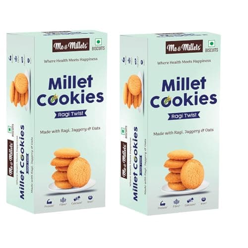 Me & Millets Ragi Twist Cookies 75g x 2 | Millet Biscuits with Jaggery | Rich in Fibre & Protein | Healthy Tea Time Snack | Crunchy Ragi Cookies | Jain Friendly