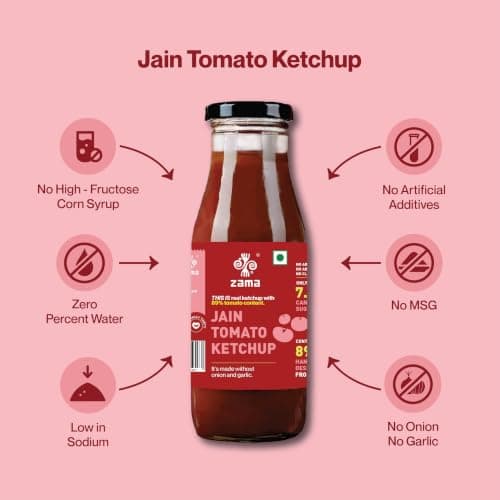 Zama Organic Jain Tomato Ketchup 300g Glass Bottle | Tomato Sauce | Ingredients | Tomatoes | Tangy and Raw Flavour | Traditionally Produced | — image 3