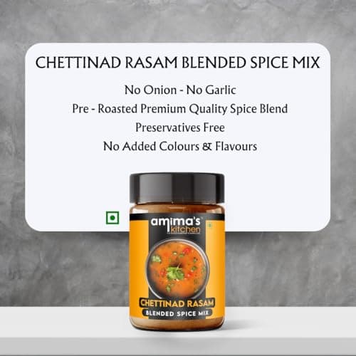 Amima's Kitchen Combo Of Bisi Bele Bhaat + Chettinad Rasam Jain Spice Mix (No Onion No Garlic) – 100 Grams (Pack of 2) | Blended Spice Mix | For Healthy and Delicious Cooking | No Synthetic Flavour & Color | Ready Masala Powder — image 8