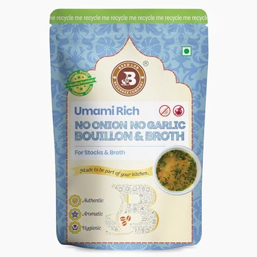 Brew Lab No Onion No Garlic Bouillon & Broth Powder, 500g, Instant Vegetable Stock, Plant-Based, Jain-Friendly, Umami Seasoning for Soups, Gravies & Cooking