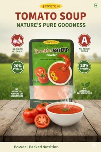 Spicetein Instant Tomato Soup Powder with 20% Protein| No Added Sugar, No Onion No Garlic| No Preservatives (50gm, Tomato) — image 2