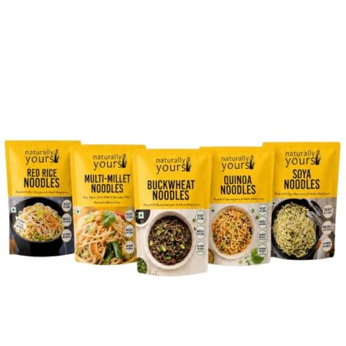 Naturally Yours Healthy Noodle Trial Pack | 5 Varieties – Multi Millet, Red Rice, Quinoa, Buckwheat & Soy | No Maida, No Onion No Garlic, Jain Friendly, Vegan | Tastemaker Inside | 900g Pack of 5