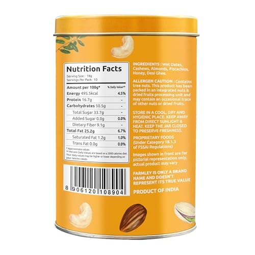 Farmley Date Bites I Dates Barfi Made with Dates, Pista, Cashews, Almonds, Honey and Pure Ghee I Dry Fruits Nuts, Healthy Snacks Sweets,Gluten Free, No Added Sugar (200g, Dates Bites Jar) — image 2