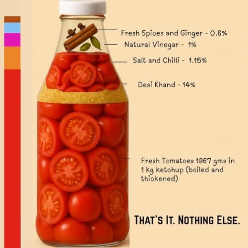 The True Tomato No Onion No Garlic Ketchup | Homemade And Made To Order | 100% Natural | 80% Fresh Tomatoes |No Chemicals, No Added Colors, No Oils, No Preservatives & Thickeners (550 Gram, No Onion Garlic Ketchup) — image 3