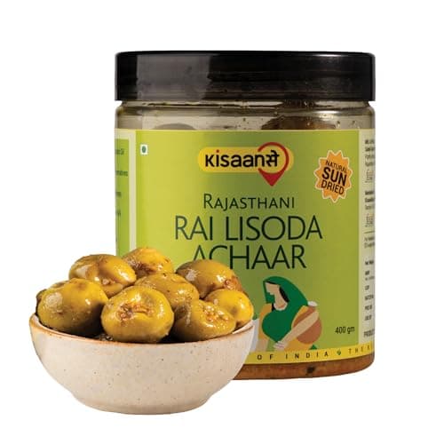 KisaanSay Indian Olive and Rai Pickle| Raai Lisoda ka achaar | Rai Lisoda achar | 400 GM | Traditional Spicy & Tangy | No Preservatives, No Vinegar | Made in Pure Mustard Oil | Sun-Dried | Homemade Taste | Plastic Jar | No Onion & No Garlic | jalpai | lasora | lasoda | Glue Berry and Mustard Pickle |