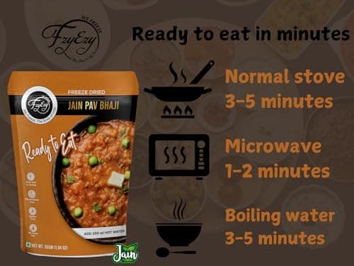 FzyEzy Freeze-Dried Jain Pav Bhaji – 55g | Indian Classic Snack Delight | No Onion, No Garlic | Pure Veg | Gluten-Free | Preservative-Free | Instant Mumbai Street Food — image 4