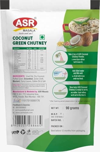 Coconut Green Chutney | Ready To Serve | Just Add Water & No Onion No Garlic | South Indian Style Coconut Chutney For Idli, Dosa & Snacks | 90gm Each, (Pack of 1) — image 2