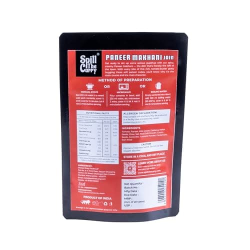 SPILL THE CURRY Paneer Makhani Jain Ready to Eat | No Onion No Garlic | Authentic Punjabi Paneer in Tomato Butter Gravy | Freeze Dried Instant Food | Just Add Hot Water | Vegetarian Meal for Travel & Hostels | Pack of 1 (70g) — image 5