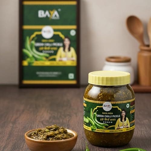 Baya India Homemade Hari Mirchi ka Achar | Authentic Green Chilli Pickle | Teekha Mast | Spicy & Tangy | Sun-Dried Chemical Free | No Vinegar No Garlic & Onion | 700g Plastic Jar — image 7