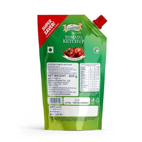 Gustora Real & Natural Rich & Flavourful No Onion no Garlic Jain Tomato Sauce I Super Saver Sweet & Tangy Jain Tomato Ketchup Combo I Non-GMO I Gluten Free I Vegetarian (800 gm) — image 2