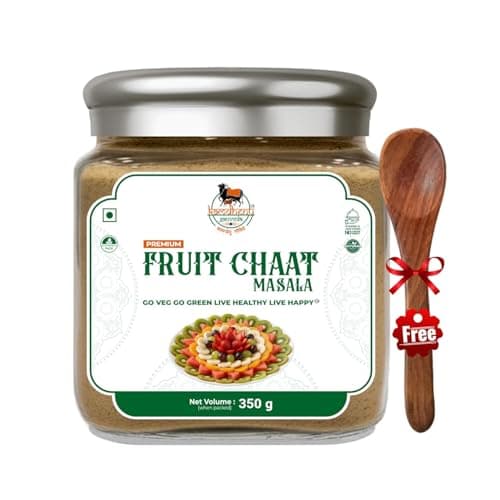 Satvik Sanatani Swaminarayan Jain Vegan Chatpata Fruit Masala 350g | Cumin, Coriander, Pudina, Pink & Black Salt | No Onion No Garlic | No Preservatives | Glass Jar with Steel Cap