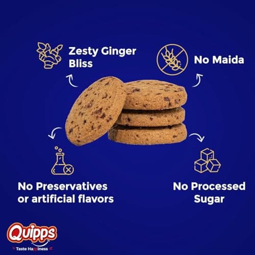 Quipps Premium Ginger Cookies | Pack of 2 (200g Each) | Healthy Biscuits with Real Ginger, Jaggery & White Butter | No Maida, No White Sugar, No Preservativess | All Natural Ingredients & Crunchy Biscuits | Freshly Baked Snacks for Tea, Breakfast & Gifting — image 5