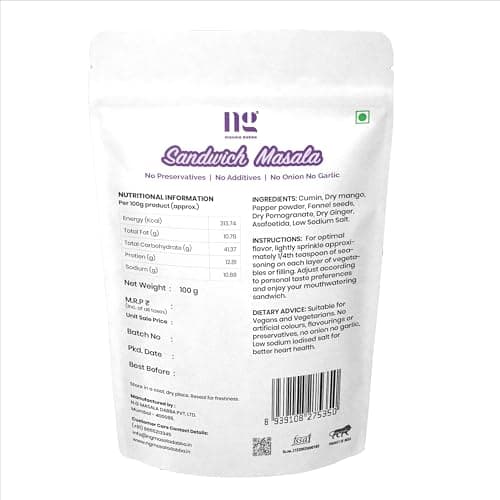 N.G Masala Dabba Sandwich Masala Powder | Tangy and Flavorful Snack Seasoning | No Onion No Garlic | No Preservatives or Additives | Ideal for for Sandwiches and Snacks (100g Pack) — image 2