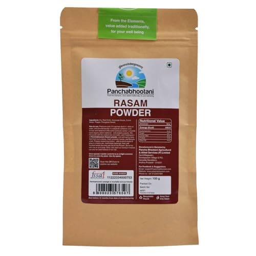 Panchabhootani Rasam Powder 100g | South Indian Authentic Flavour, Easy Digestion, Farm Fresh, Vegan Friendly, No Garlic, No Onion, 3 varieties of roasted dry red chilles, Rich Aroma, Mouth Watering (Small, 100.00, gram) — image 2