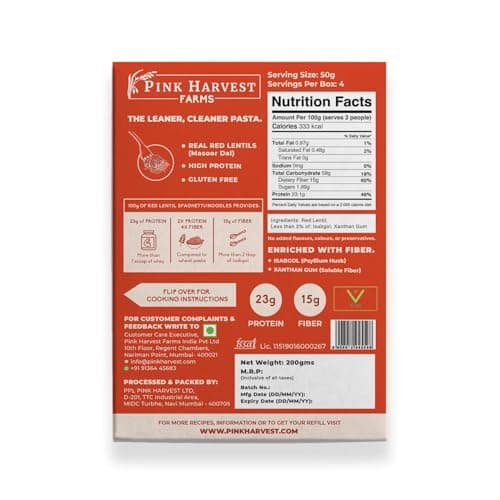 Pink Harvest Farms Red Lentil Spaghetti Noodles | No Rice - No Maida | Vegan | Gluten Free | High Protein | 200gm Pack — image 3