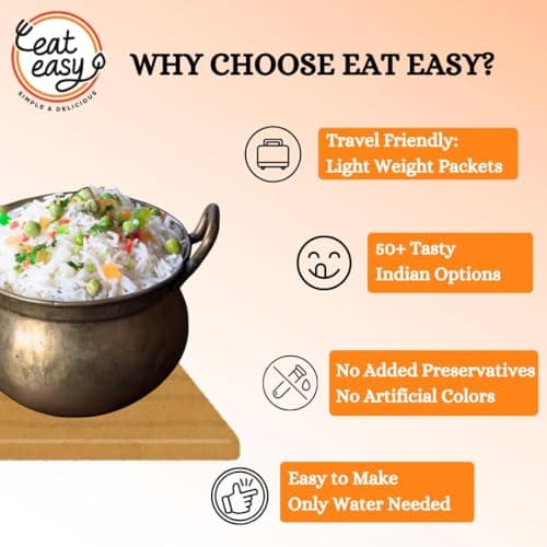 Eat Easy Ready To Eat Jain Meal Combo- Veg Biryani & Pulav (95g Each) | No Garlic No Onion Ready to Eat & Cook Travel Food | Freeze Dehydrated | 100% Veg | No Preservatives | Just Add Water — image 7