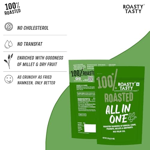 Roasty Tasty All in One | No Onion No Garlic Roasted Namkeen Mix | Healthy Indian Snack with Peanuts, Millets, Dry Fruits 125g x 3 Packs — image 2