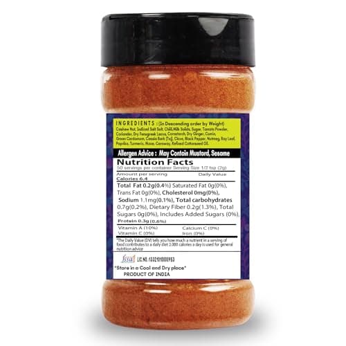 SARANZ Paneer Tikka Jain Blended Masala Perfect for Cooking, Ready to Use, No added colours, Spice Powders and Masalas, Premium Artisanal Spices with Rich & Strong Flavour-100 Grams Sprinkler Jar — image 2