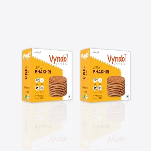Vyndo Jeera Bhakhri - Pack of 2 (180 gm each), Millet Snacks, Healthy Snacks, Gluten free, No wheat, Best Fasting (Upwas) Snack, Diet friendly