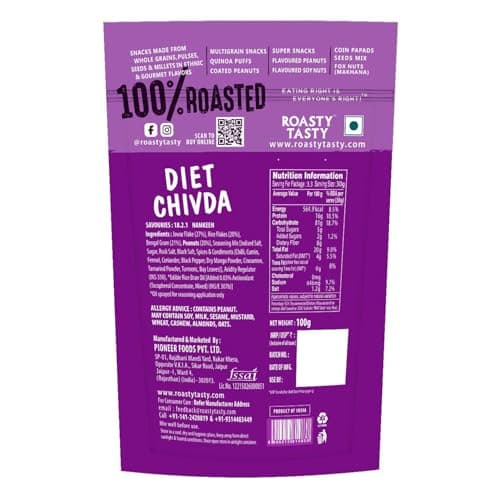 Roasty Tasty Diet Chivda | Gluten-Free Roasted Chiwda with Rice & Jowar Flakes | No Onion No Garlic Millet Namkeen | Light & Crunchy Tea-Time Roasted Non Fried Snack | Low Calorie Palm Oil Free Namkeen | 100g x 4 Packs | Indian Mixture — image 2