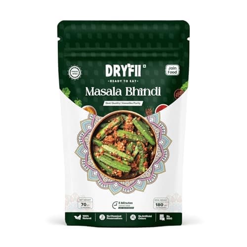 Dryfii Ready-to-Eat Instant Jain Masala Bhindi | Pure Veg | Freeze Dried | No Onion, No Garlic | Rehydrated Weight 180 g