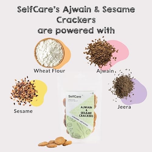 SelfCare By Suman Agarwal Ajwain & Sesame Crackers Pack of 1 125g | Baked - Healthy - Vegan | Snacks - Namkeen - Grocery | Spicy Crunchy & Chatpata - Tea time Snacking | Jain & Travel Friendly — image 2