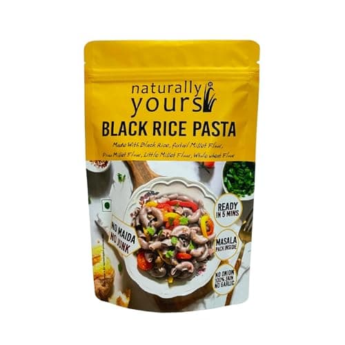 Naturally Yours Black Rice Macaroni Pasta | Millet & Whole Wheat | High Protein, No Maida, Not Fried | No Onion No Garlic, Jain Friendly | Ready in 5 Minutes | 175g Pack