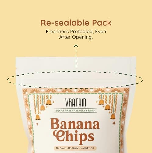 Vratam Banana Chips | Thinnest Fasting Wafers for Navratri | Pure Vrat Friendly Sendha Namak Banana Chips | No Onion No Garlic No Palm Oil | Healthy Jain Friendly Snacks Namkeen | 60G (pack of 1) — image 5