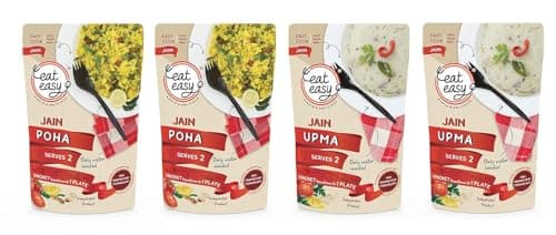 Eat Easy Quick Jain Breakfast Combo of 4-2 Poha 2 Upma, Just Add Hot Water