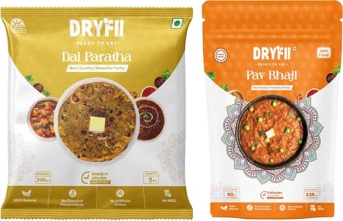 Dryfii Ready-to-Eat Dal Paratha (5 Pcs Parathas) with Jain Pav Bhaji | Veg Combo Meal | Pure Vegetarian
