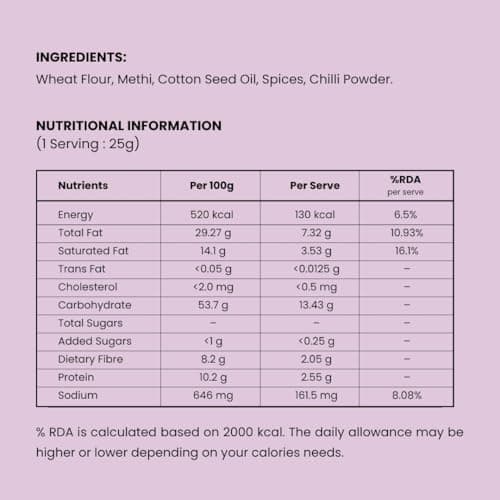 NAMKII Baked Methi Masala Mathri | Baked Not Fried, No Maida, No Palm Oil | Zero Trans Fat, Low Saturated Fat | Healthy Snacks, Mathri, Namkeen | Perfect for tea-time snacking, mid-night cravings, or tiffins | 175 g (Pack of 2) — image 3
