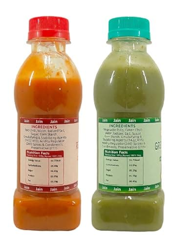 Fruvanta Jain Combo Without Onion/garlic/Potato, green Chilli Sauce (200gm), Red Chilli Sauce (200gm) and vinegar (200gm) (Pack of 3) — image 2