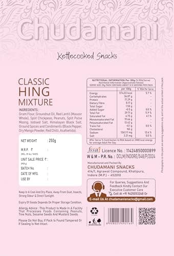 Chudamani Classic Hing Mixture, Kettlecooked Snacks, Traditional Handmade, Crunchy Hing-Flavoured Mixture, Healthy Indian Snacks, Palm Oil Free - 250gm — image 2