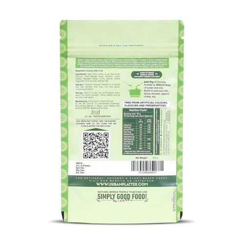 Urban Platter South Indian Style Instant Coconut Green Chutney Powder, 200g / 7oz [Nariyal ki Chutney, Just Add Water] — image 2