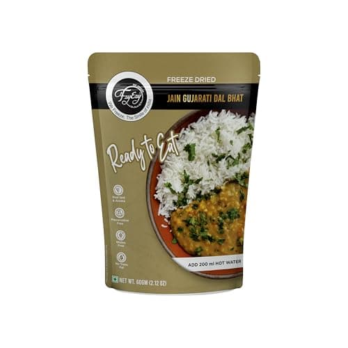 FzyEzy Freeze-Dried Jain Gujarati Dal Bhat | Authentic Jain Gujarati Culinary Experience | Traditional Satvik Ready-to-Eat Indian Meal | Gluten-Free & Preservative-Free | Nourishing, Quick-Prep Comfort Cuisine | 60g Pack